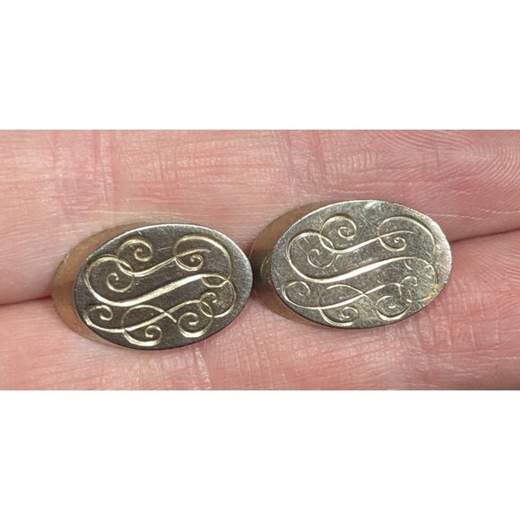Vintage Cursive Monogram Engraved Silver Tone Cufflinks - Picture 4 of 6